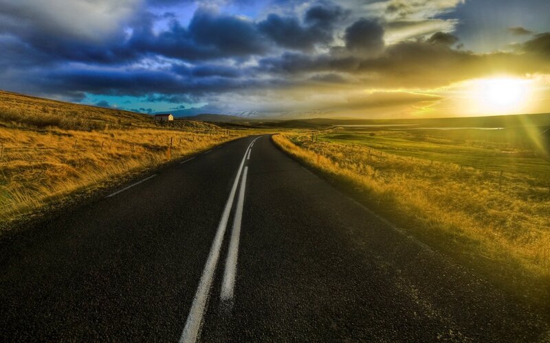Road at sunset in Iceland