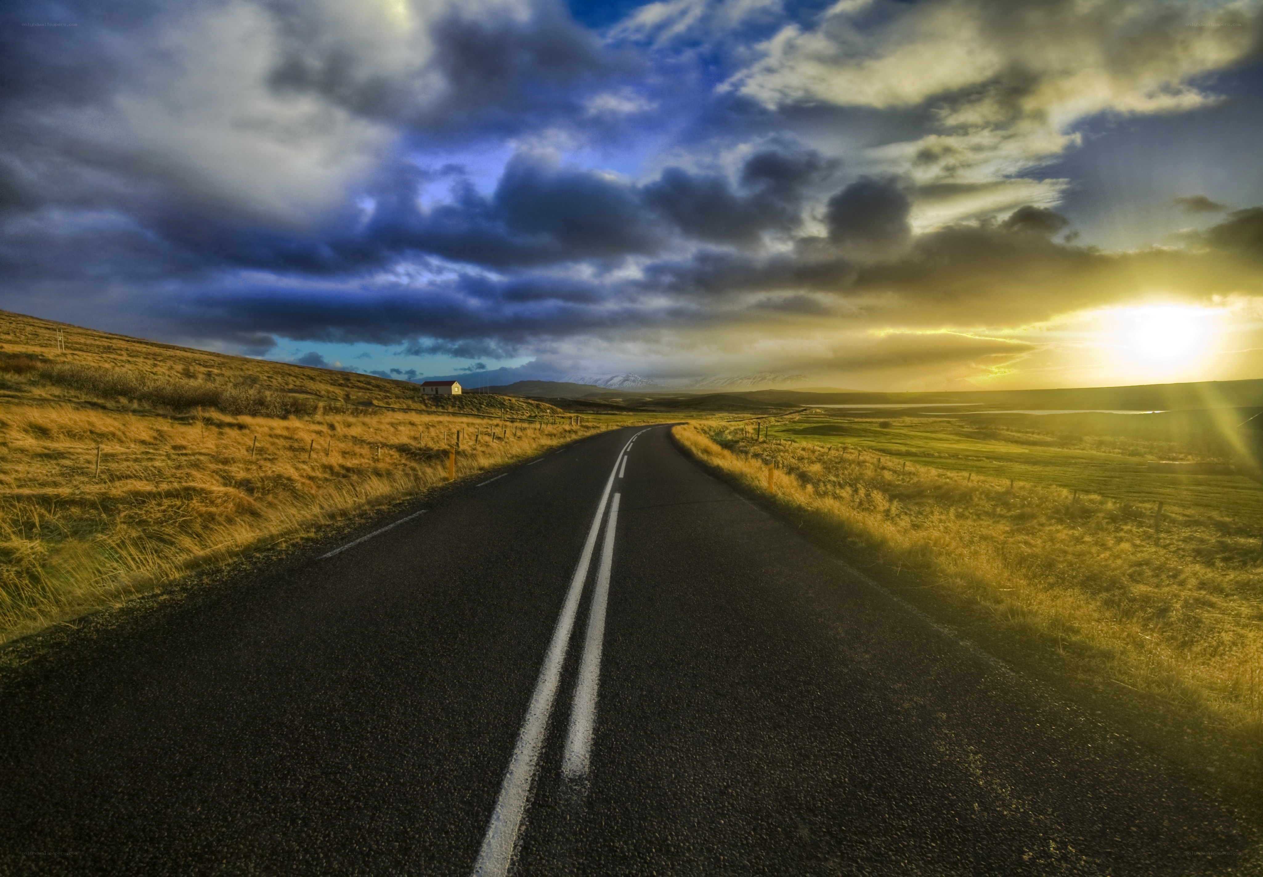 Road at sunset in Iceland