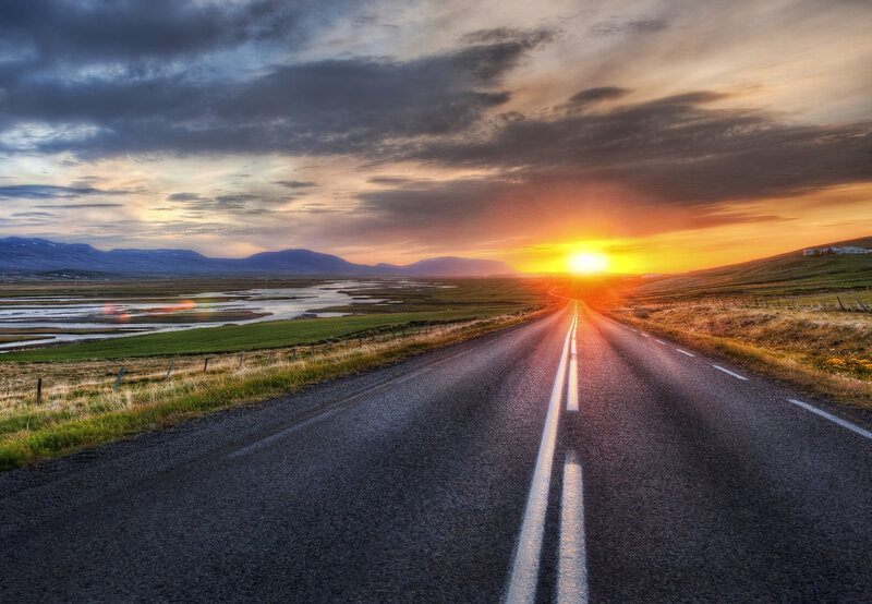 Road at sunset in Iceland