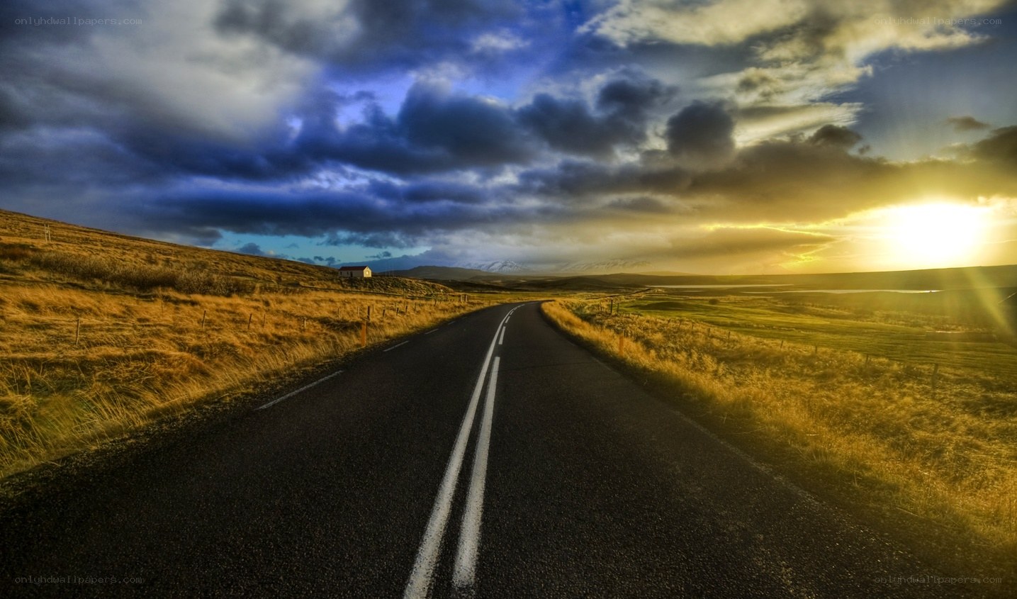 Road at sunset in Iceland