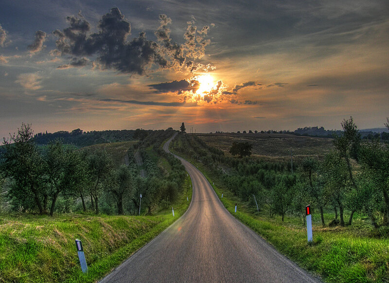 Road at sunset in the countryside