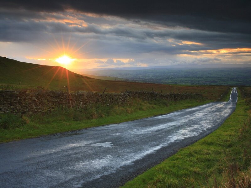 Road at sunset in the countryside
