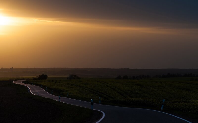 Road at sunset in the countryside