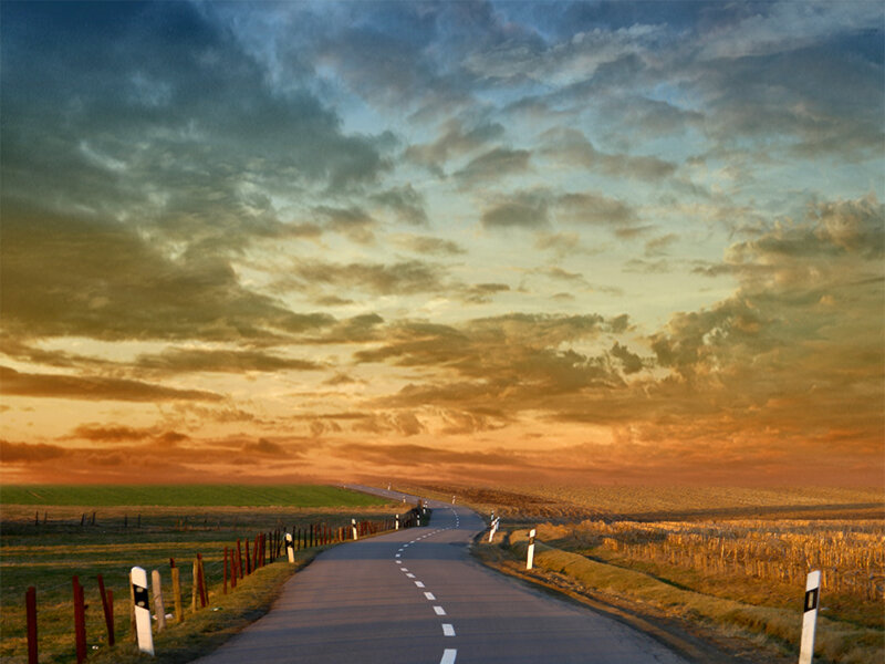 Road at sunset in the countryside