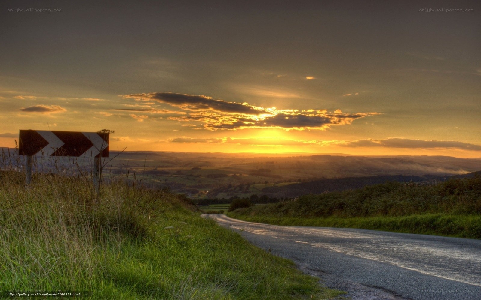 Road at sunset in the countryside