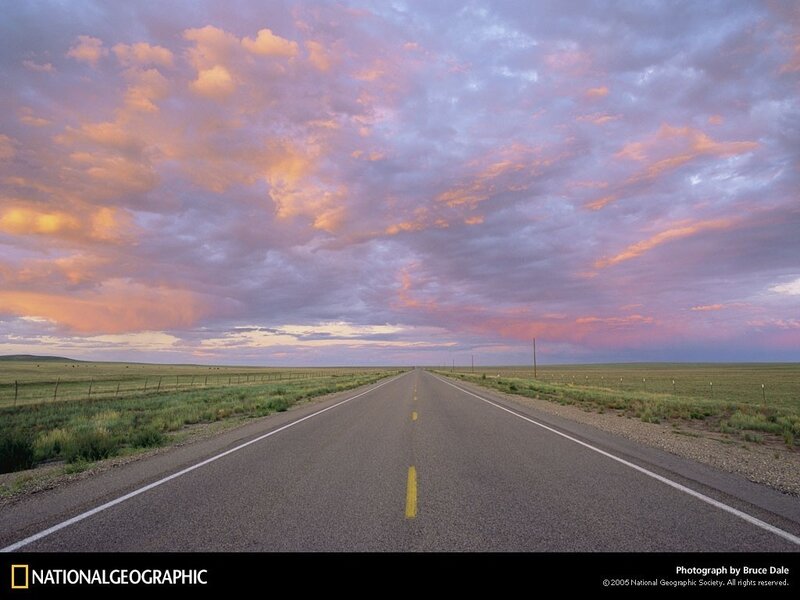Road at sunset in the plains