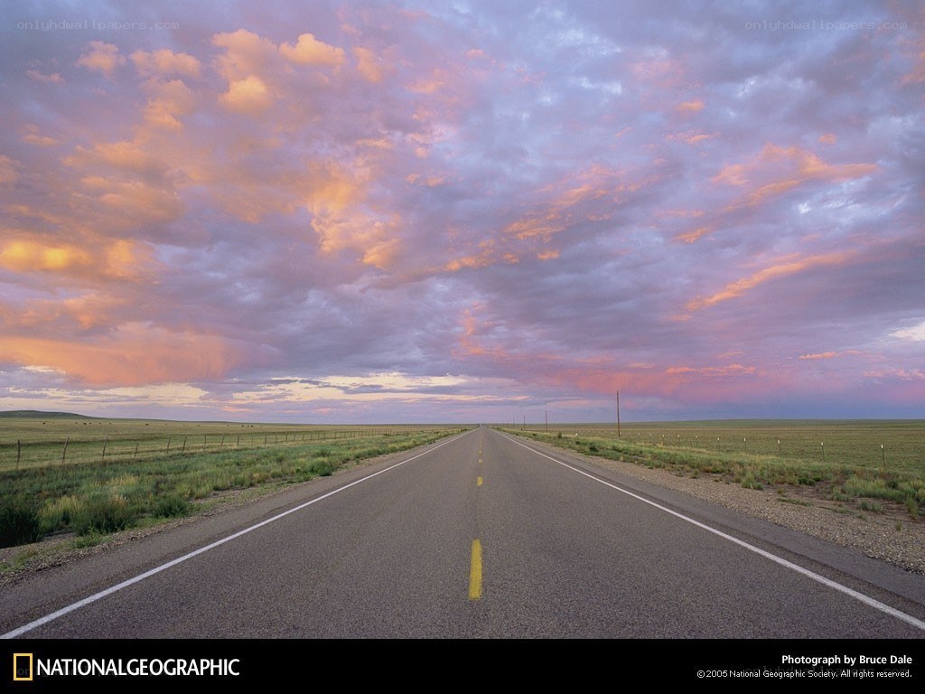 Road at sunset in the plains