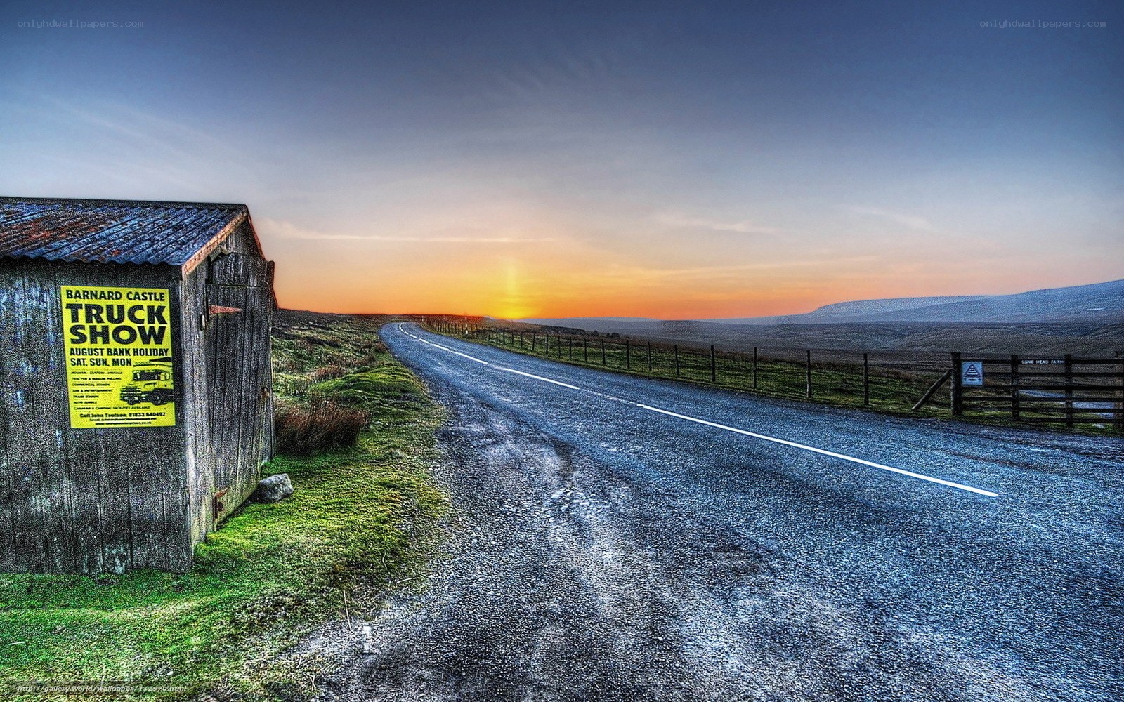 Road at sunset near Barnard Castle