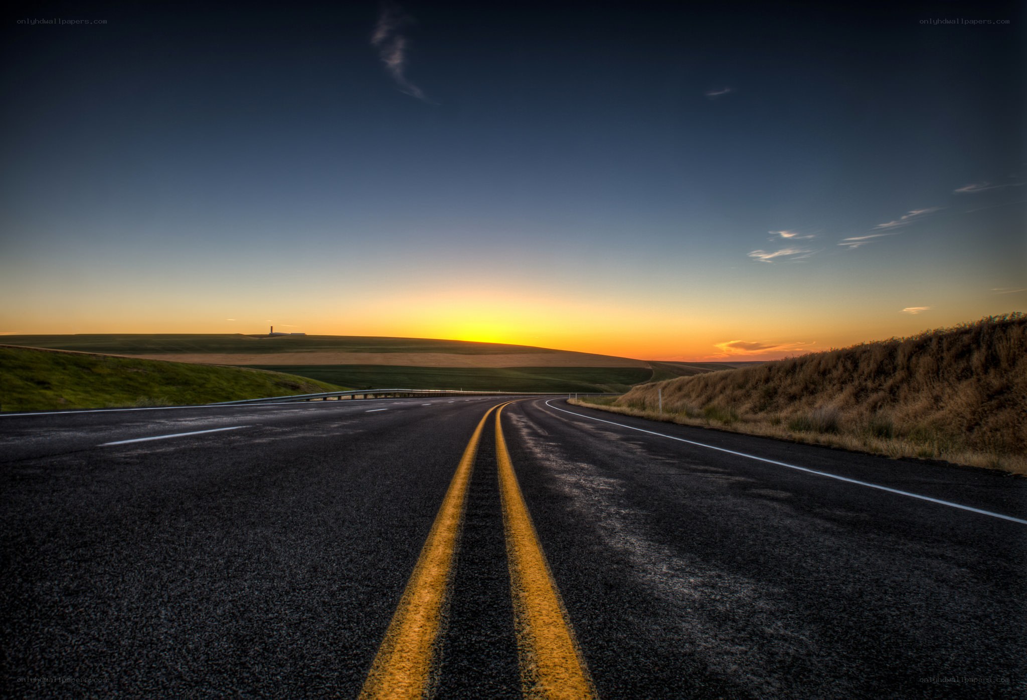 Road at sunset on a clear day