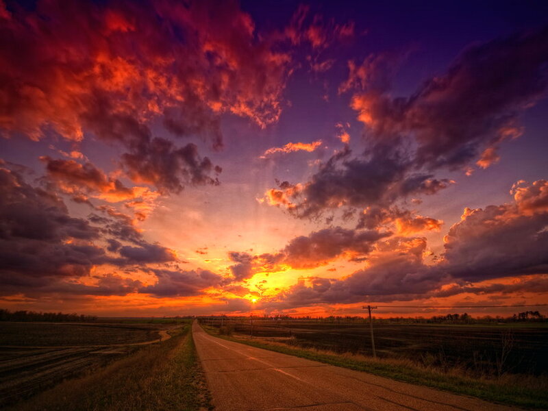 Road at Sunset — Orange, Dramatic, Photograph, Clouds