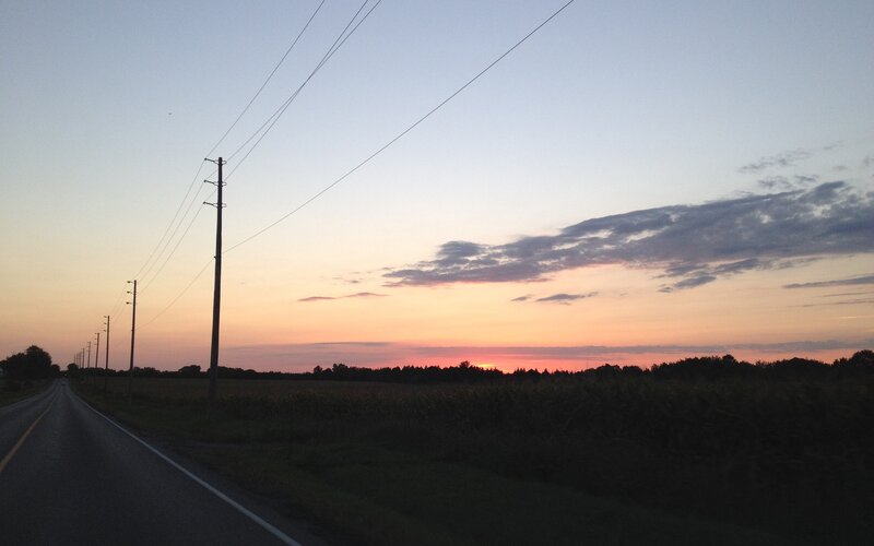 Road at Sunset — Orange, Serene, Photograph, Power Lines