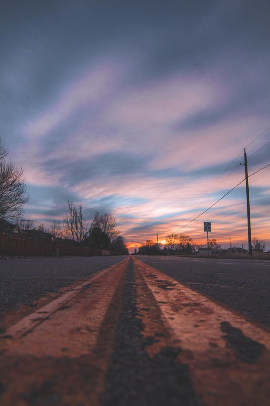 Road at Sunset — Purple, Dramatic