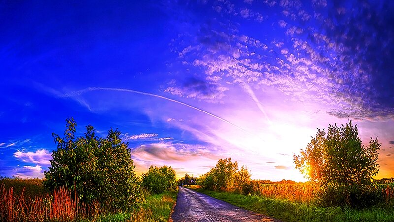 Road at sunset with vibrant sky