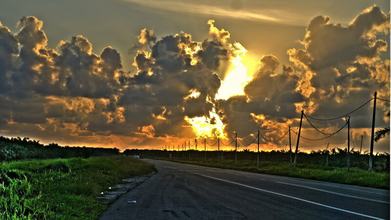 Road at Sunset — Yellow, Dramatic, Photograph