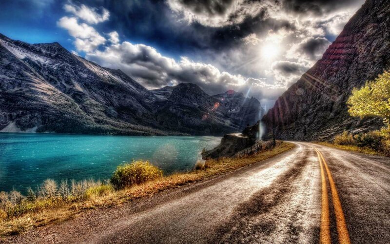 Road Beside Mountain Lake