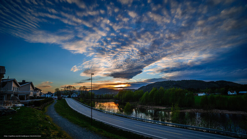 Road Beside River at Sunset — Blue