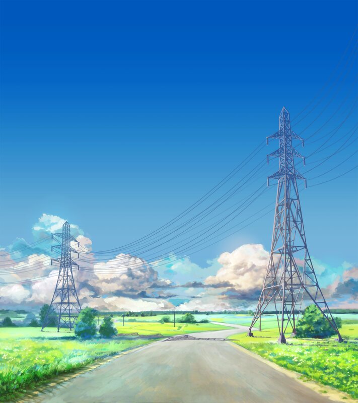 Road Between Power Lines — Blue