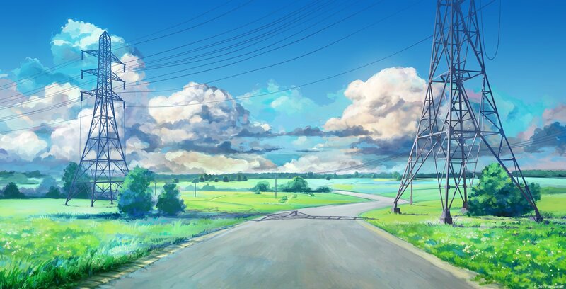 Road Between Power Lines