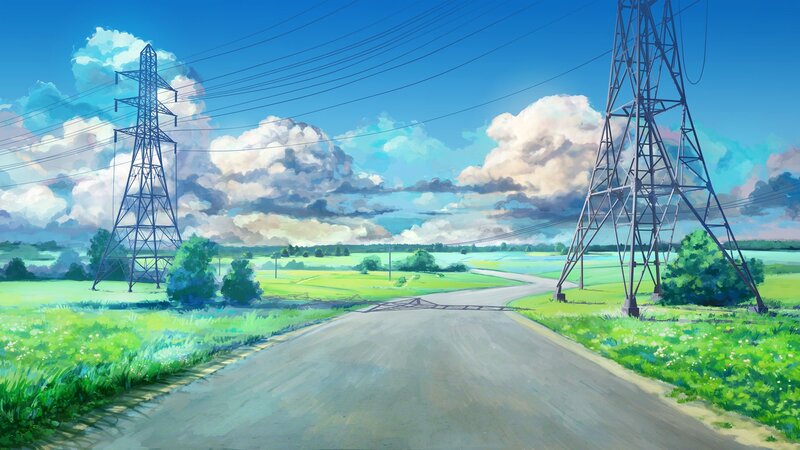 Road Between Power Towers — Blue