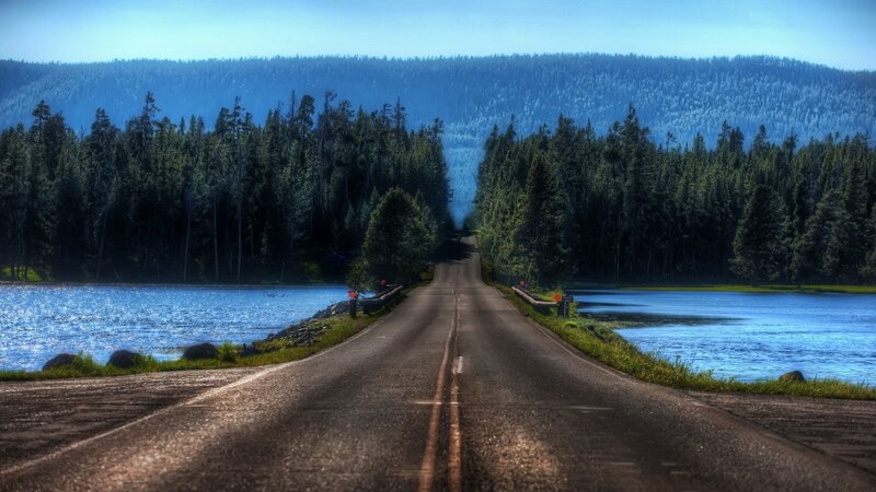 Road Between Two Lakes — Blue, Serene