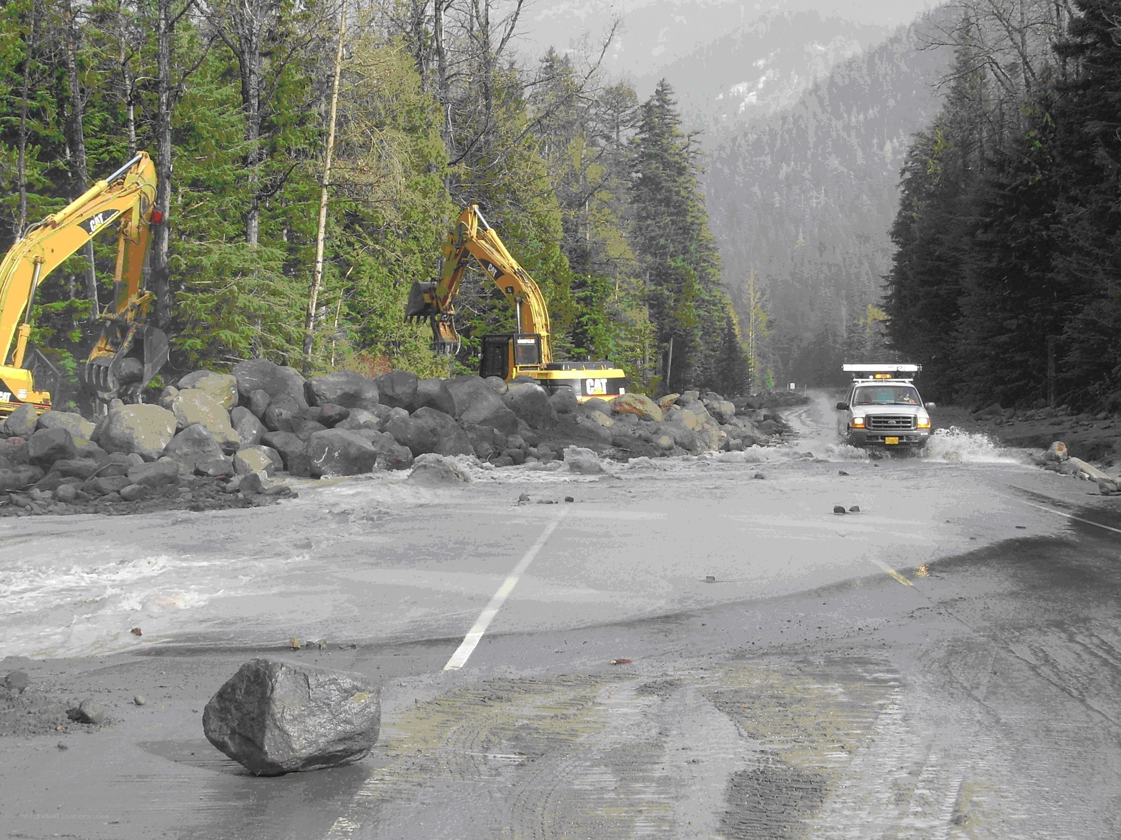 Road blocked by landslide
