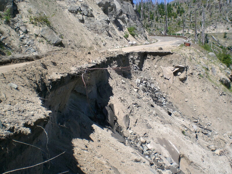 Road collapse on mountain slope