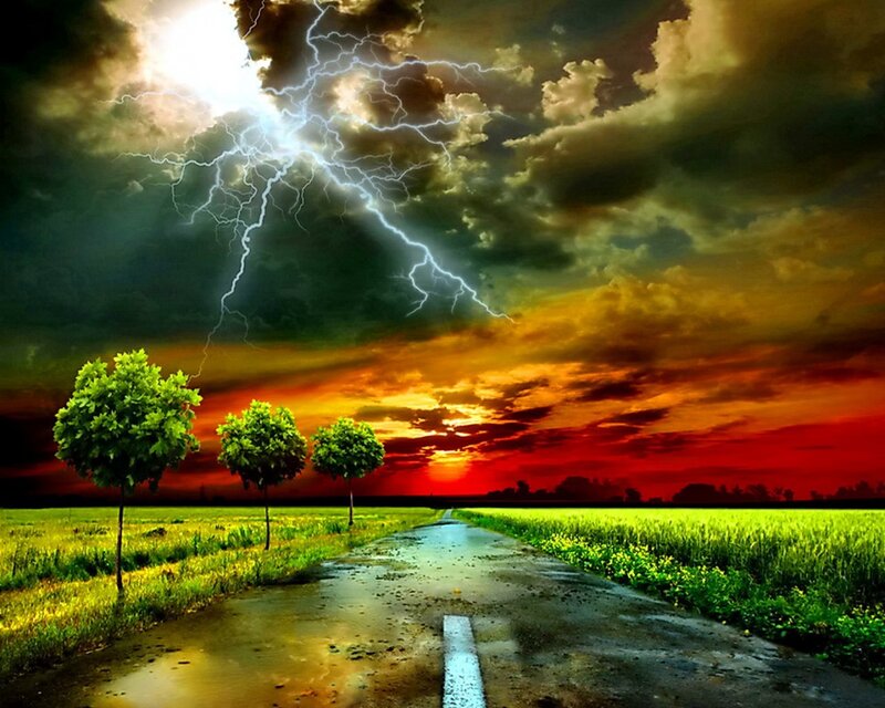 Road During Storm — Green