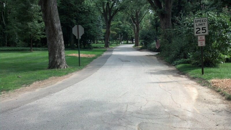 Road in Park with Signs