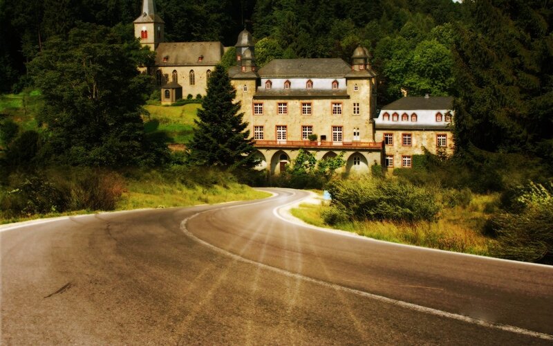 road leading to a historic building