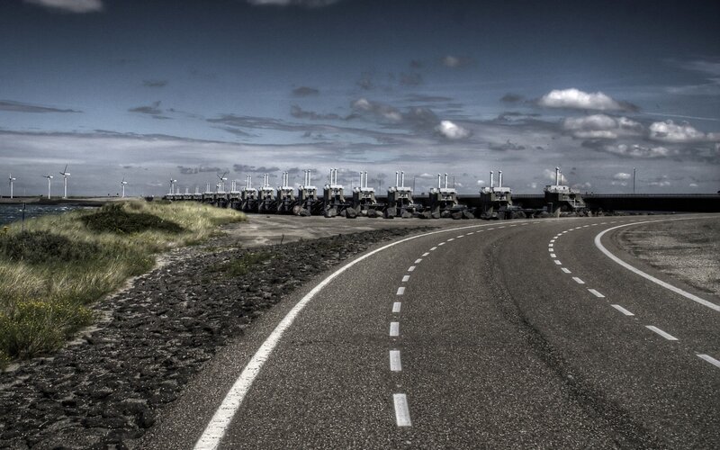 Road leading to a storm surge barrier