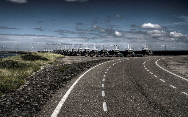 Road leading to a storm surge barrier