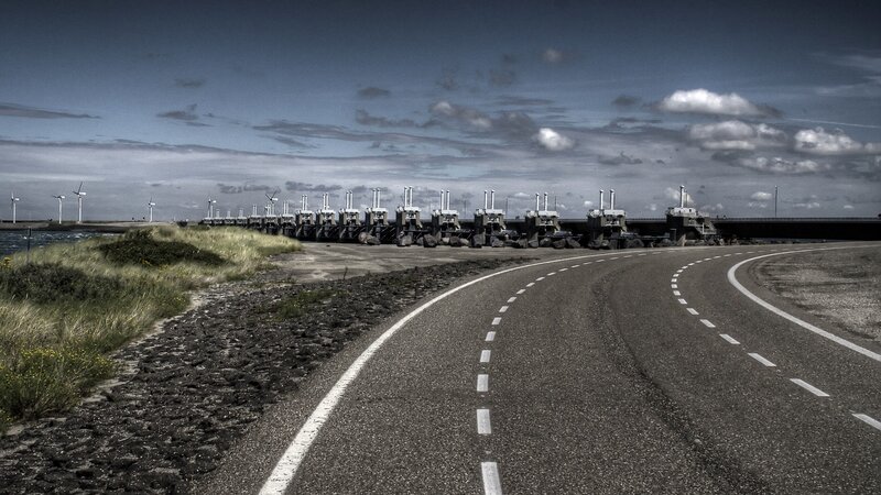 Road leading to a storm surge barrier