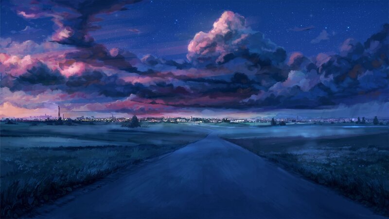 Road Leading to City — Blue