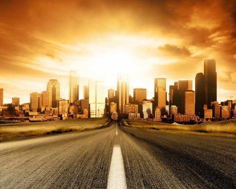 Road Leading to City — Orange, Dramatic