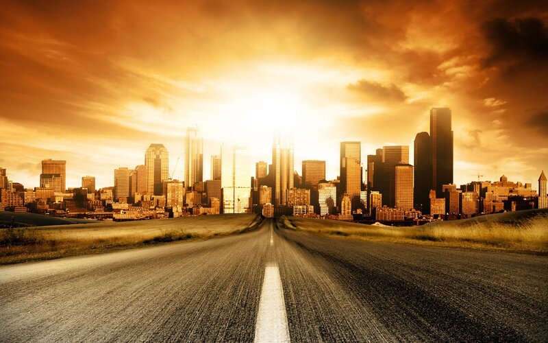 Road Leading to City — Orange