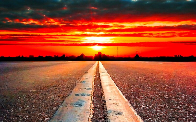 Road Leading to City — Red