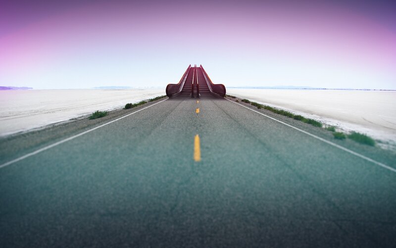 Road leading to escalators