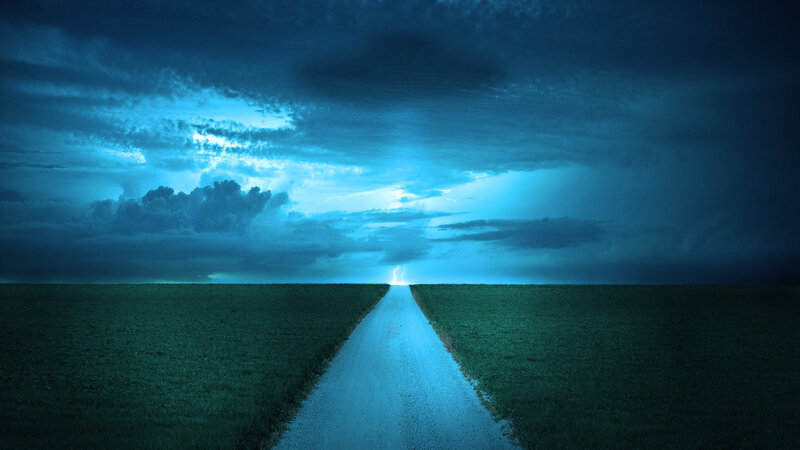 Road Leading to Lightning — Blue