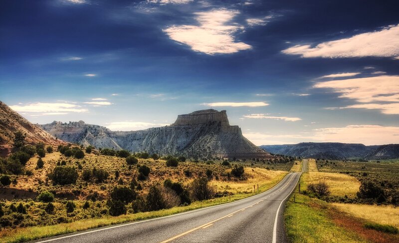 Road Leading to Mesa — Blue, Dramatic, Afternoon, Photograph