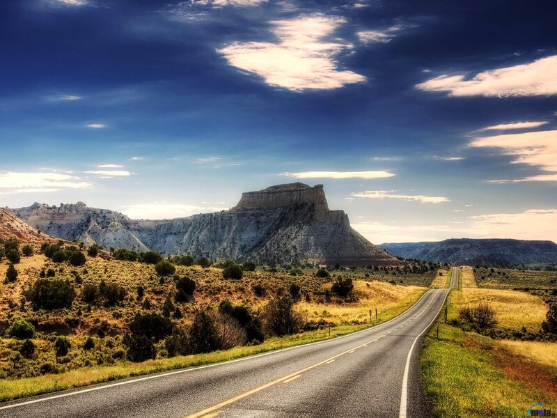 Road Leading to Mesa — Blue, Dramatic, Afternoon