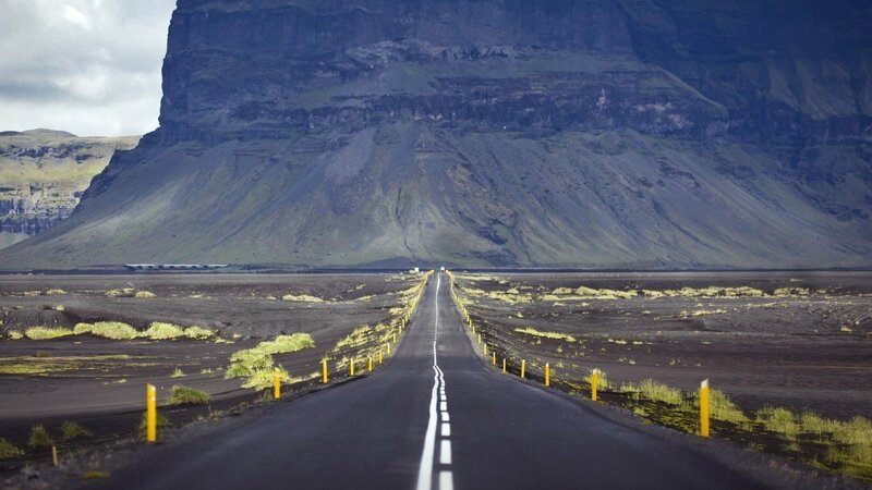Road Leading to Mountain — Black, Dramatic, Afternoon