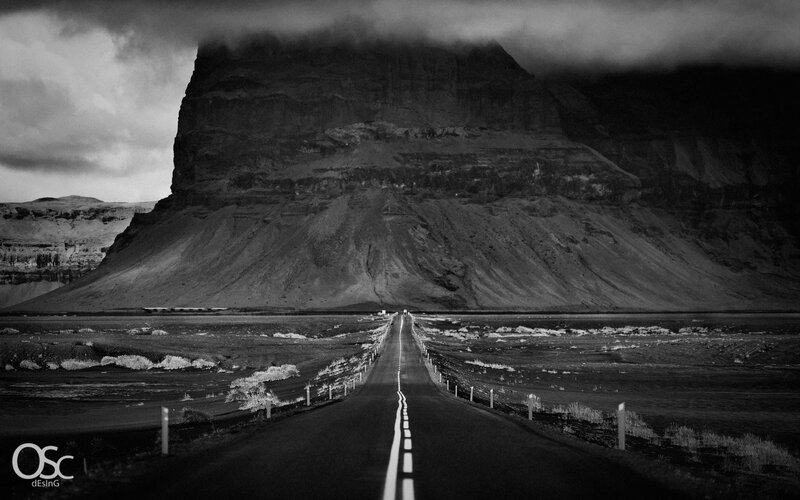 Road Leading to Mountain — Black, Dramatic, Photograph