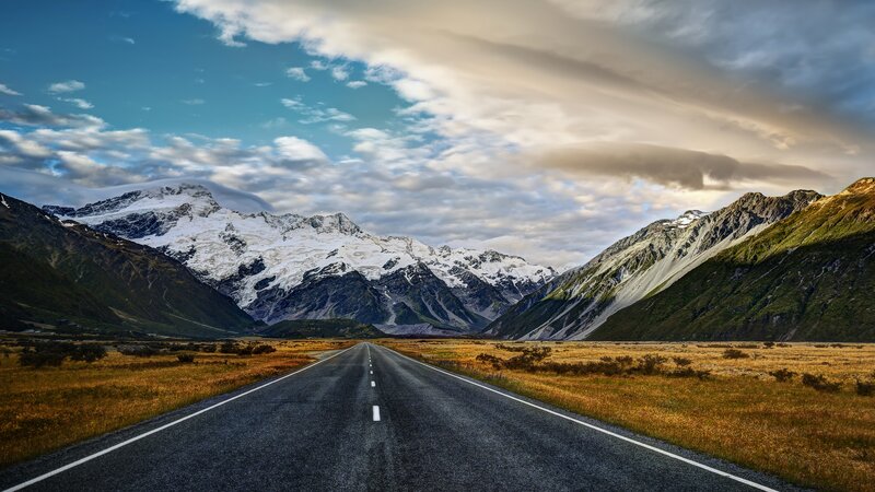 Road Leading to Mountains — Blue, Dramatic, Afternoon