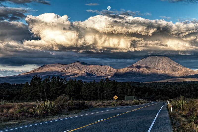 Road Leading to Mountains — Blue, Dramatic, Night