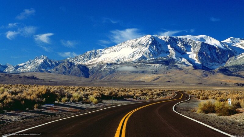 Road Leading to Mountains — Blue, Serene, Afternoon, Photograph, Desert