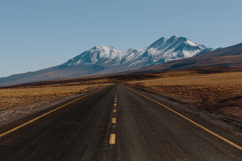 Road Leading to Mountains — Blue, Serene, Afternoon, Photograph, Snow
