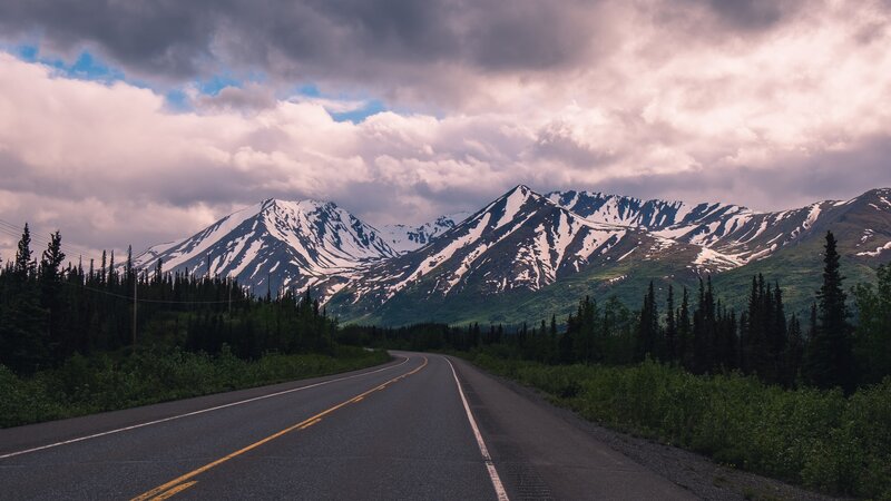 Road Leading to Mountains — Gray, Dramatic, Afternoon