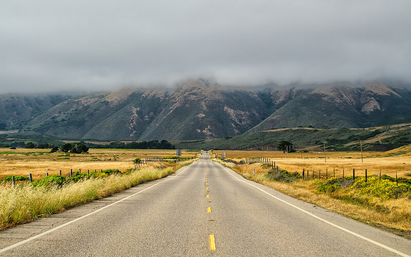 Road Leading to Mountains — Gray