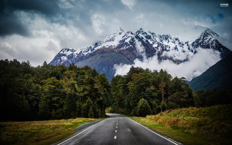 Road Leading to Mountains — Green, Dramatic, Photograph