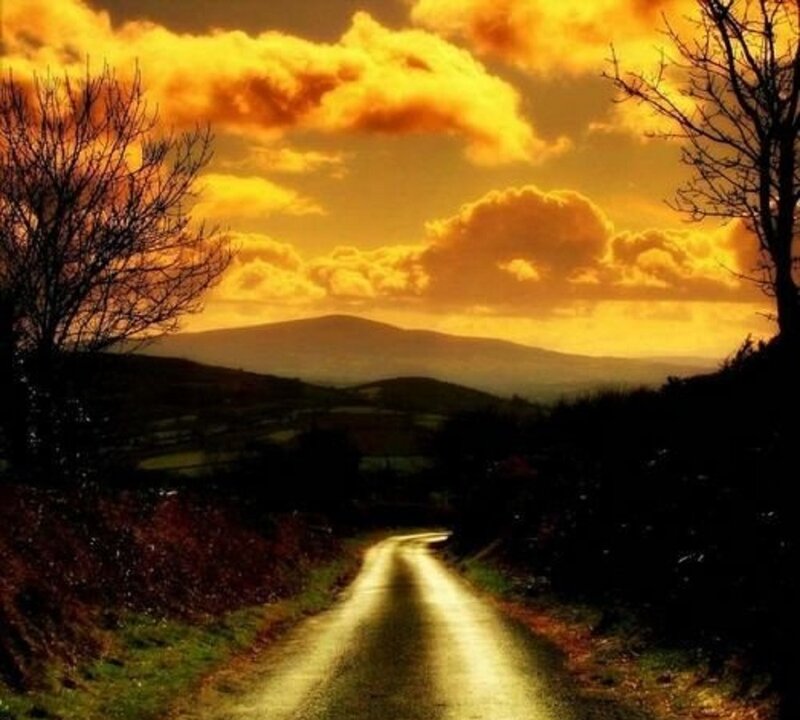 Road Leading to Mountains — Yellow, Dramatic